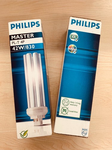 NEW SET OF 2 42W Philips GX24Q-4 4 pin 4000K Lamp Cool White 830 Light Bulb PLL - Picture 3 of 8