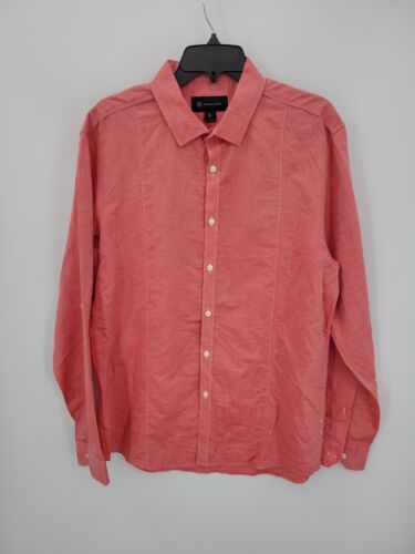 INC International Concepts Shirt Mens Large Red Linen Button Up Long Sleeve