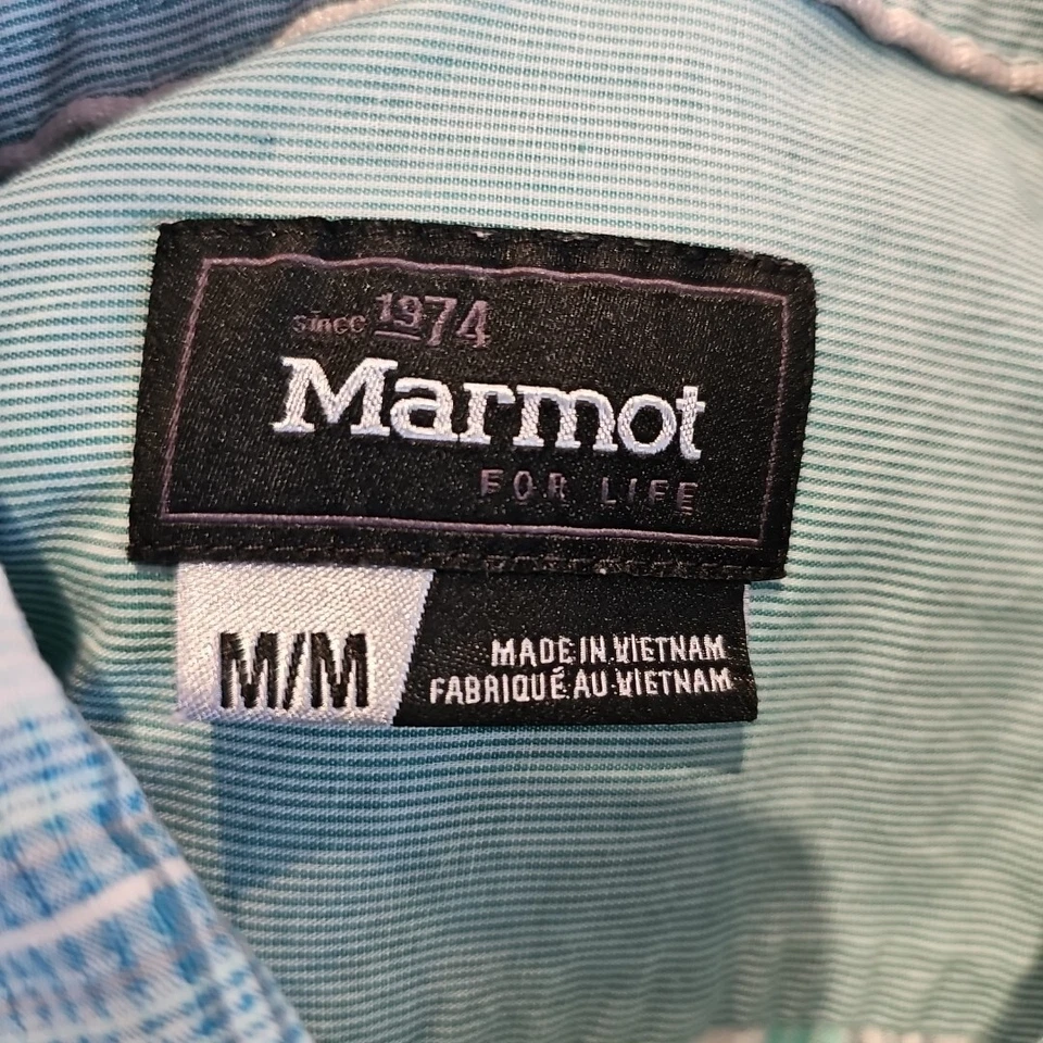 Camisa Marmot para mujer M azul a cuadros con botones lengüeta enrollable manga larga bolsillos senderismo Foto 4 de 4