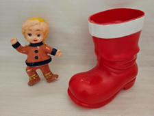 2 Vintage Celluloid Christmas Santa Boot Choir Boy