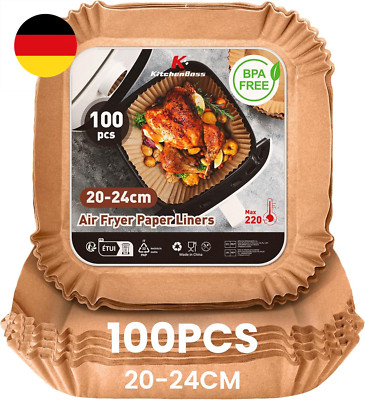 KitchenBoss Airfryer Backpapier für Heißluftfritteuse: 100 Stück 20-24cm Air Fry