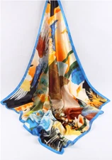 100% Silk 35' Large Square satin Scarf Women Shawl Wrap blue yellow brown JH31