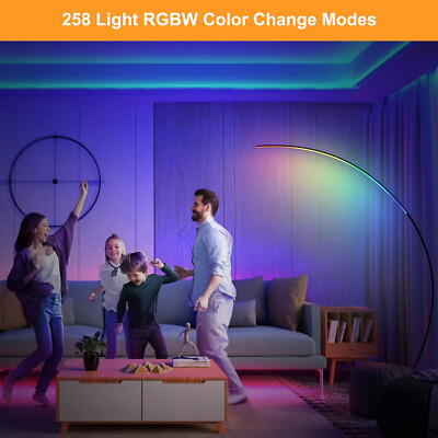 RGBW 69.99 inch Arched Standing Reading Dimmable Black Floor Lamp with Remote