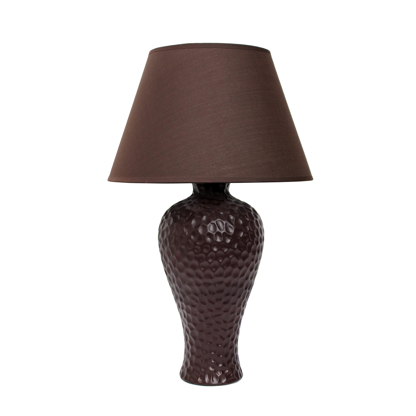 LT2004-BWN Textured Stucco Ceramic Table Desk Lamp with Matching Fabric Shade