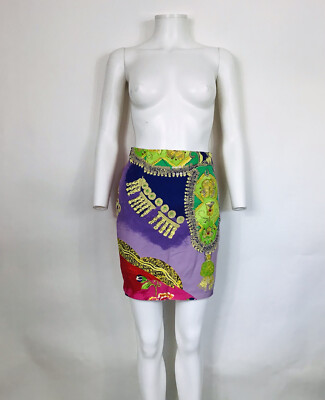 【極美品】Gianni Versace 80s〜90s ヴィンテージ スカート Vintage 80s Gianni Versace Navy Blue High Waisted Striped Straight