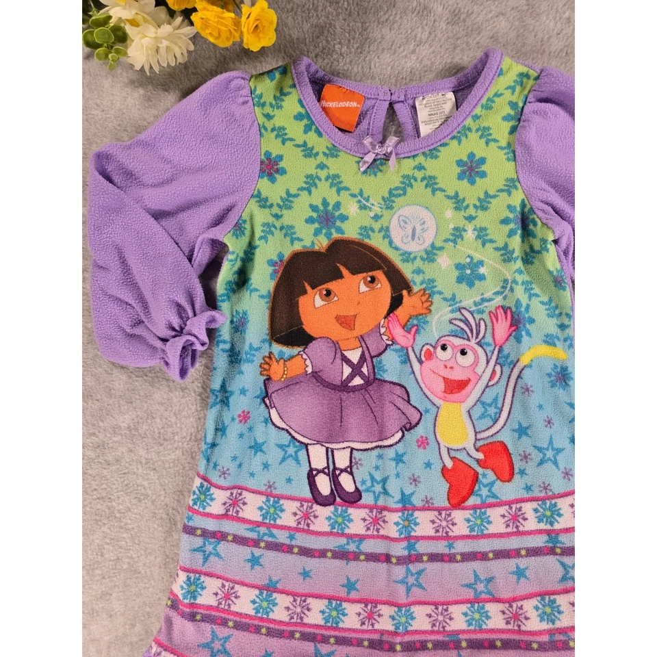 Y2K Nickelodeon Dora the Explorer Fleece Nightgown Pajamas Toddler Girls 3T 2008 - Image 2 of 4