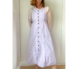 Vintage 1990s Lilac ButtonFront Pinafore Dress Soft Cotton Minimal Cottagecore 