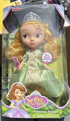 Disney Junior Sofia the First Princess Amber Fashion Doll Blonde Curly Hair Box