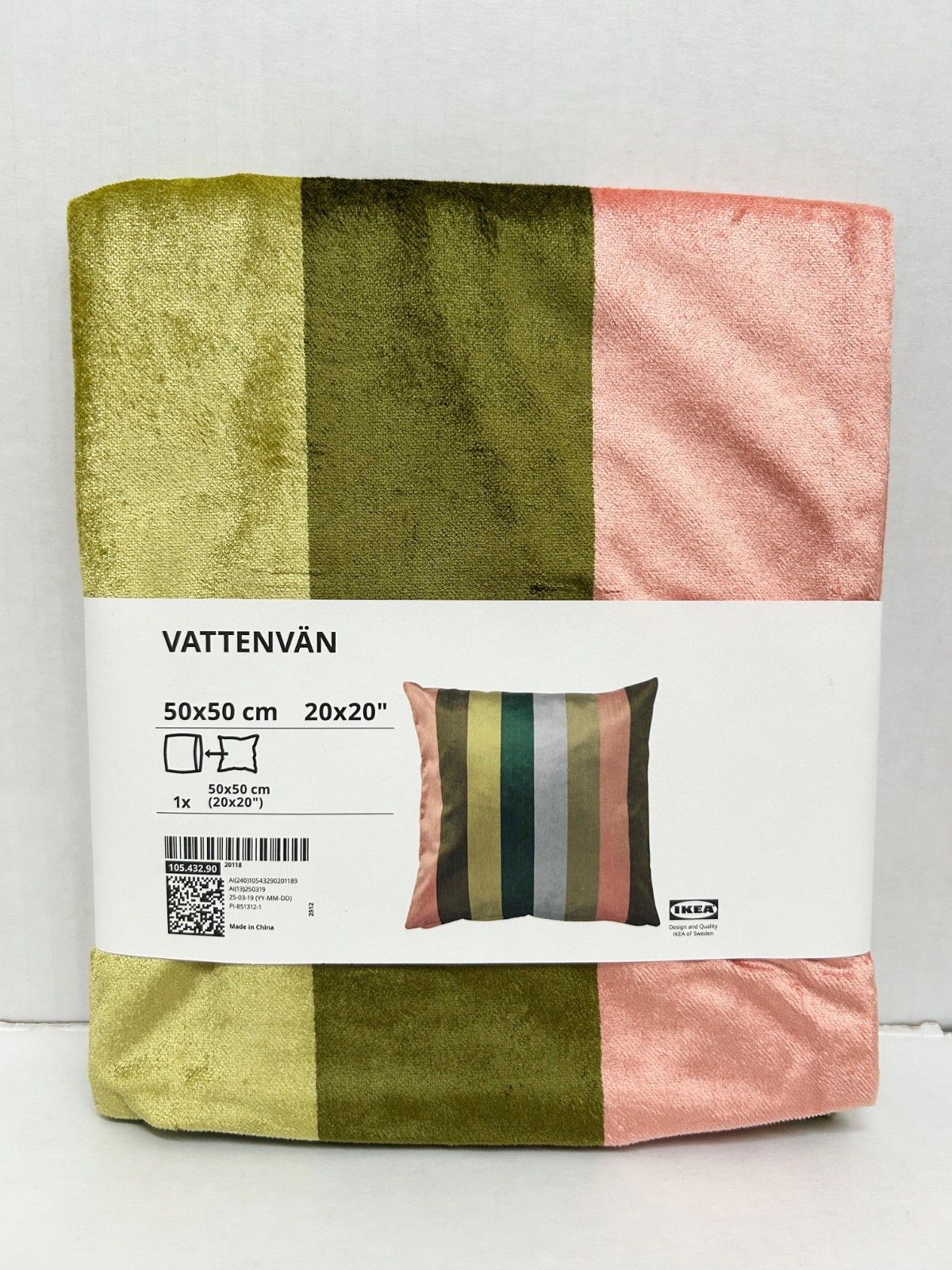 Ikea VATTENVAN Cushion cover, multicolor/stripe 20x20 " 105.432.90 - NEW