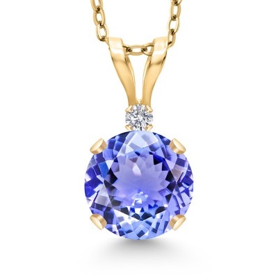 14K Yellow Gold Tanzanite and Lab Grown Diamond Pendant Necklace for Women |