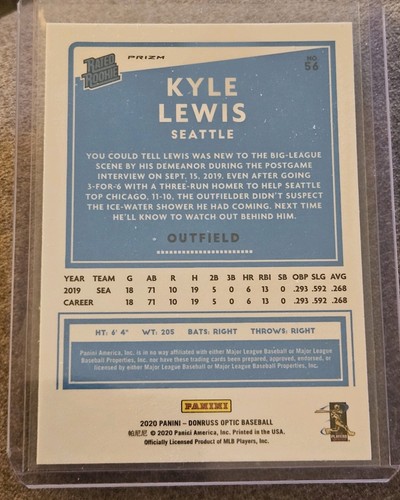 2020 Panini Optic Kyle Lewis Rated Rookie Auto - Seattle Mariners - Picture 2 of 2