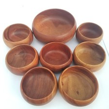 Rare Kamani Wood Bowl Set: 1 Large 10" & 7 Small 6" - Vintage Hawaiian