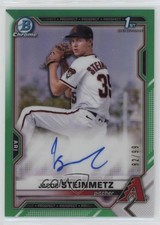 2021 Bowman Draft Chrome Pick Green Refractor 82/99 Jacob Steinmetz Auto 16zo