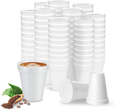 8 Oz Disposable Foam Cups 100 Pack , White Foam Insulates Hot  Cold Beverages,