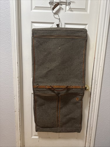 Vintage Hartmann Luggage Hanging Garment Bag Tweed & Leather