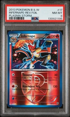 2013 POKEMON BW PLASMA STORM INFERNAPE #17 REVERSE PSA 8 NM #130921195