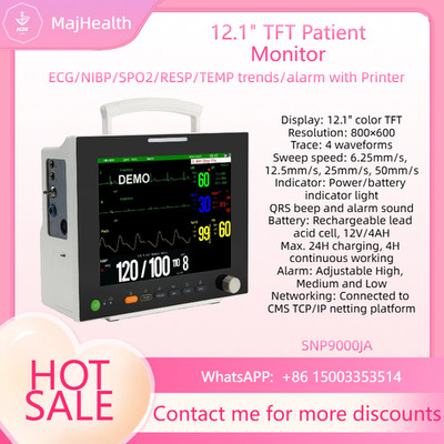 12.1'' TFT Patient Monitor ECG/NIBP/SPO2/RESP/TEMP trends/alarm with Printer