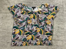 I.N. Studio Top Womens PXL Multicolor Leaves Short Sleeve Rayon Smocked Waist