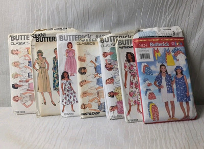 Vintage Lot Of 7 Butterick Sewing Patterns From 80s & 90s Classics Fast & Easy.