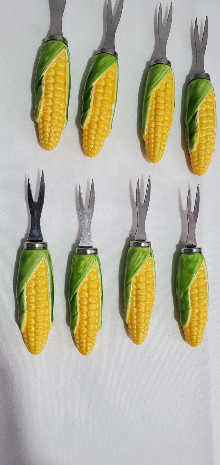 Vintage 50's 60's Corn On The Cob Holders Set of 8 Ceramic 4 Inch Made In Japan 
