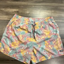 AFTCO  Swim Trunks Mens XL Pink FLoral Print Zip Pocket Lined Elastic Waist