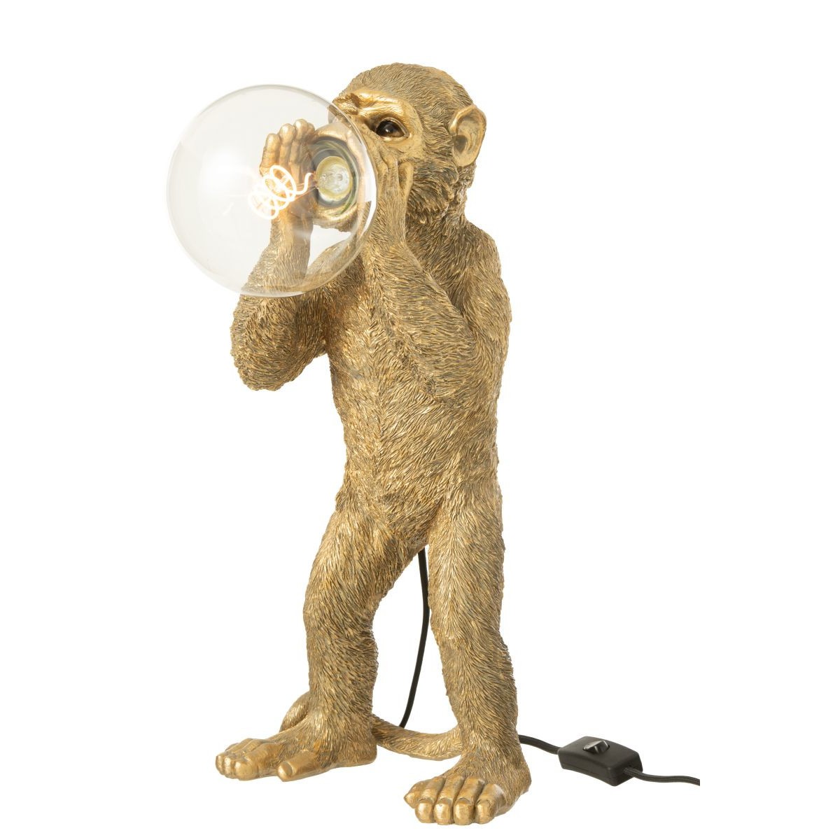 Lampe à poser singe en résine dorée de 46cm pour une décoration de salon originale