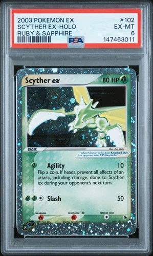 2003 POKEMON EX RUBY & SAPPHIRE #102 SCYTHER EX-HOLO PSA 6