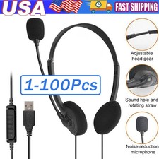 USB Headset Headphone Microphone Noise Cancelling For PC Computer Call Chat Lot