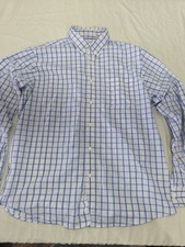 Dockers Large Mens Navy Blue Checkered Button Down Dress Shirt