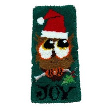Handmade Latch Hook Christmas Owl Joy Wall Hanging Rug 14x30 Holiday Accent