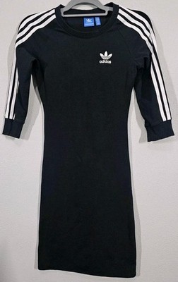 Adidas Originals Womens Black 90s 3-Stripes Trefoil Midi T-Shirt Dress Sz XSMALL
