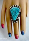 Huge Turquoise Sterling Silver Ring Size 8 Signed AT 21.8G