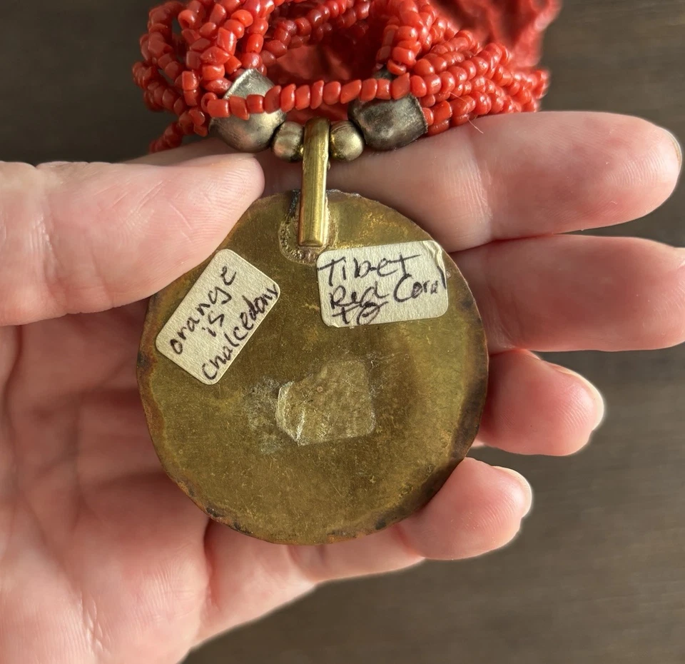 Collar Babero Multi Hilo Cuentas Semilla Coral Rojo De Colección Tribal Calcedonia Foto 3 de 4