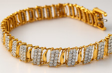 9ct Yellow Gold 310 natural Diamond Tennis Bracelet   Hallmarked  heavy 17.4