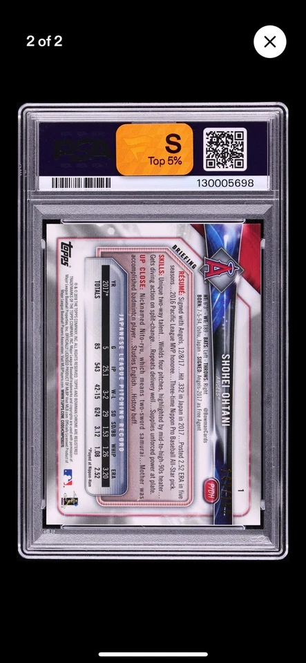 Bowman Shohei Ohtani 2018 azul/150 Fanatics top 5 %. nuevo grado.BGS negro? Foto 2 de 3