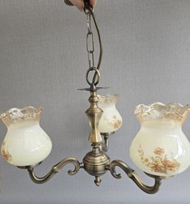 Mid-century 3 arm brass Chandalier with tulip glass 