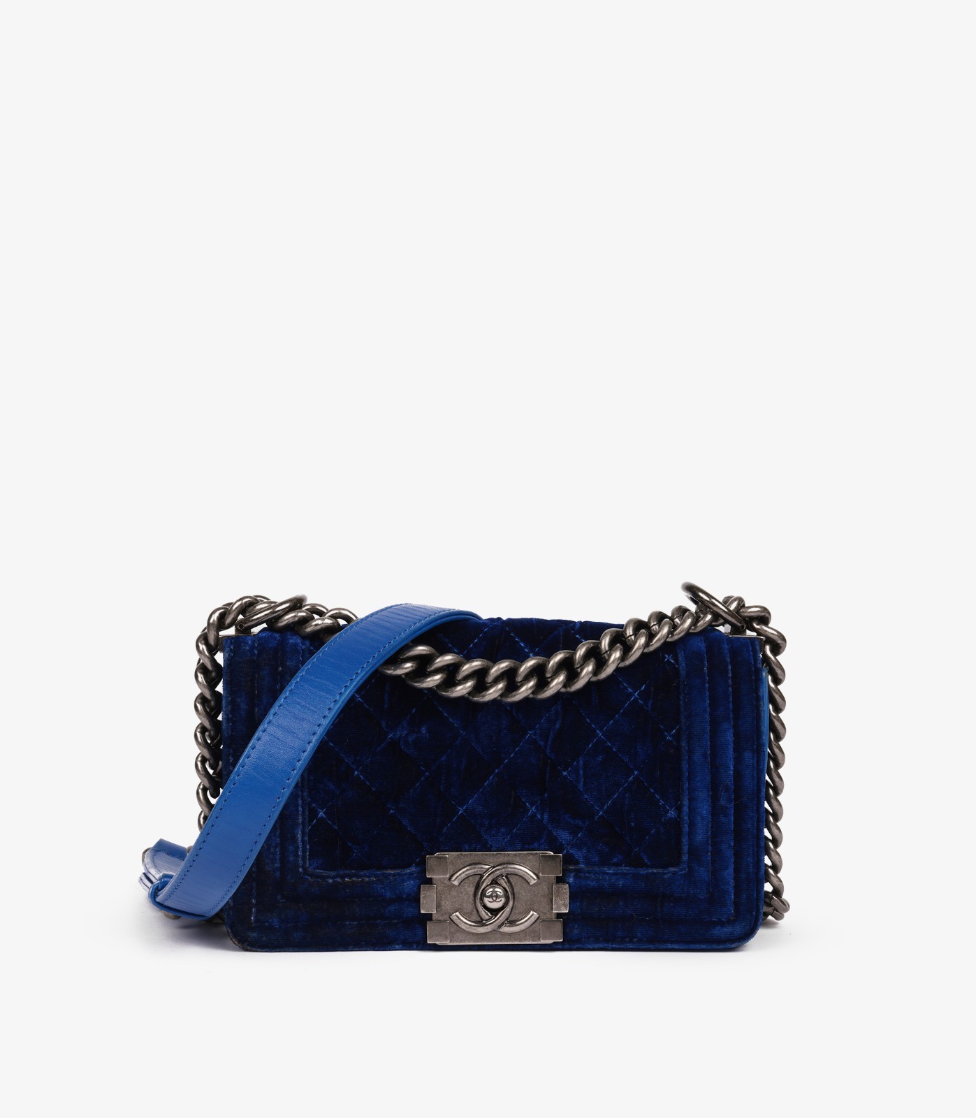 Chanel Blue Quilted Velvet & Lambskin Leather Small Le Boy