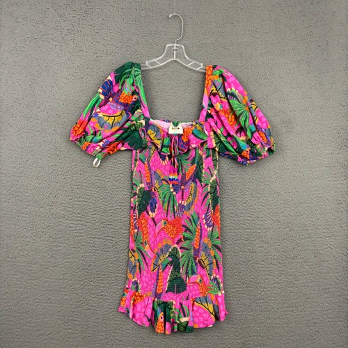Farm Rio Toucan Mini Dress Womens Medium Colorful Bird Tropical Resort Summer