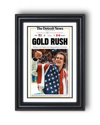 2026 Team USA Hockey  Gold Rush  Jack Hughes Olympic Winner Framed Newspaper