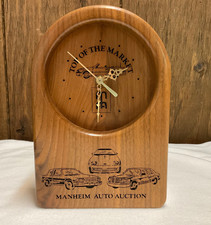 Wood Laser Engraved Table Desk Clock Manheim Auto Auction Battery Operated WORKS