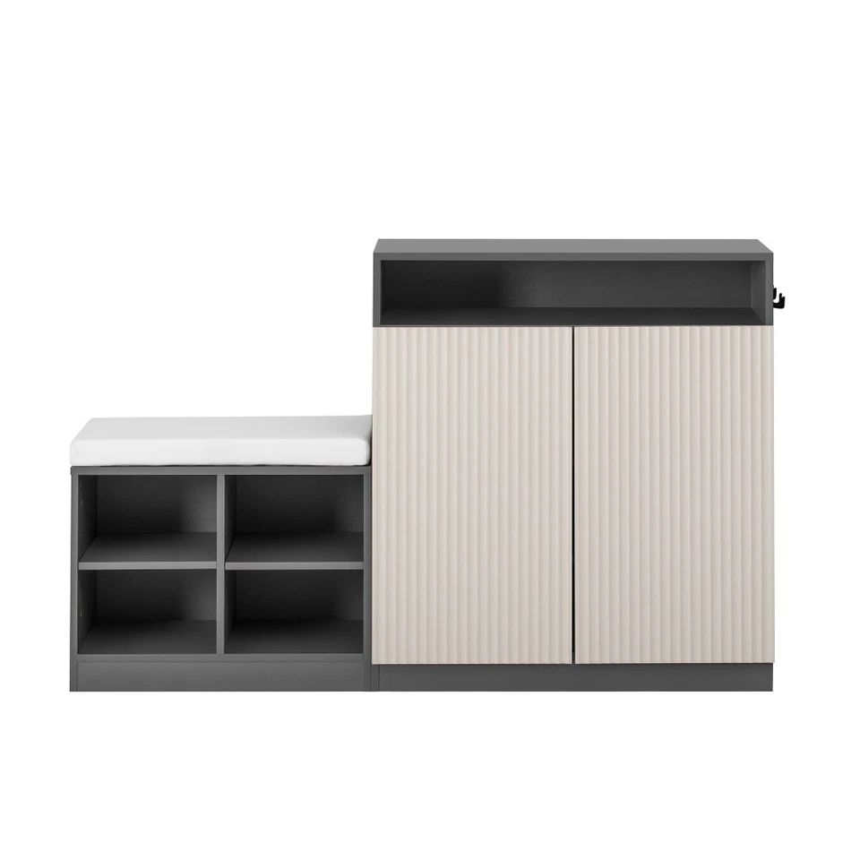 Style Livingroom Entryway Cabinet Shoe Bench 2 Doors 3-Tier Shelves - Image 3 of 4