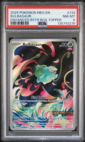 2025 POKEMON MEG EN-MEGA EVOLUTION ENHANCED BOOSTER BOX TOPPER BULBASAUR PSA 8