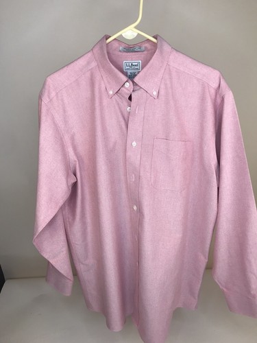 L.L. Bean Mens Pink Long Sleeve Wrinkle Free Shirt Cotton LARGE 16.5 X 33. - Picture 10 of 11