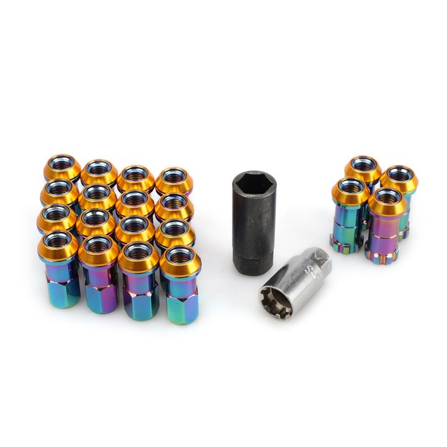 20pc Steel Wheel Spline Lug Nuts M12x1.5 Cone Seat + Lock Key for