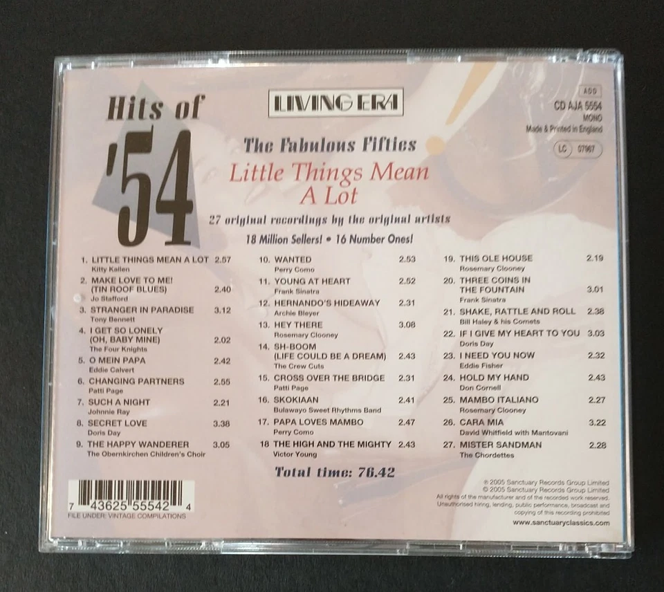 Hits Of '54 Little Things Mean A Lot CD VA 2005 Living Era UK Import 50s Oldies - Image 2 of 4