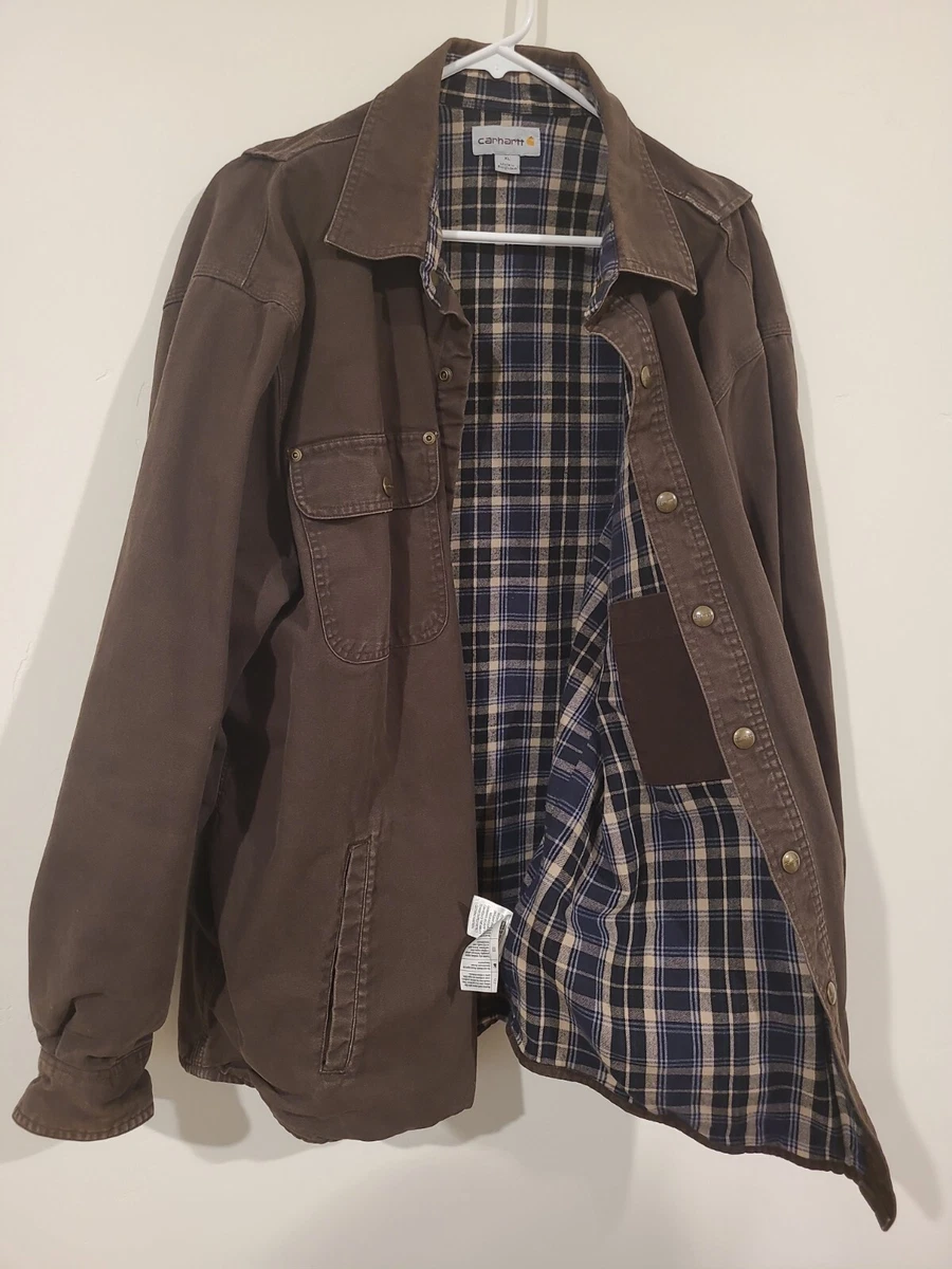 Carhartt Flannel Lined Jacket Mens XL Brown Canvas Workwear #14806 | eBay