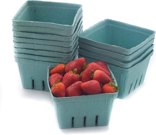 42 Pack Quart Green Molded Pulp Fiber Berry/Produce Vented Baskets for Fruit and