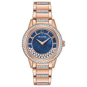 Bulova Women's Quartz Swarovski Crystal Accents Rose-Gold Tone 32mm Watch 98L247 - Click1Get2 Half Price