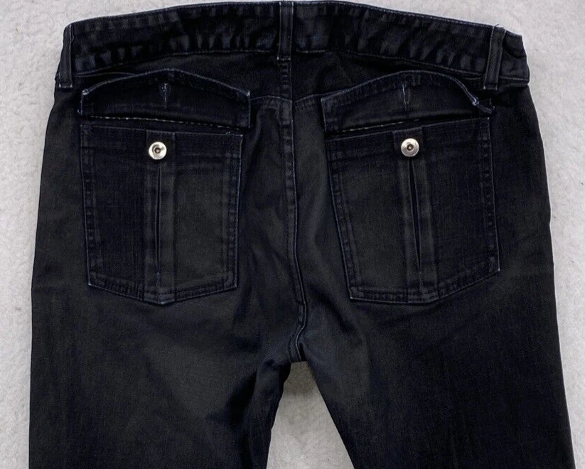 NYS Jeans Men 34 Velvet Denim Black Bell Bottom Made USA Flap Pockets Button Fly - Imagem 3 de 4