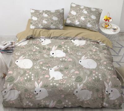 3D White Rabbit ZHUA1343 Bed Pillowcases Quilt Duvet Cover Set Queen King Zoe